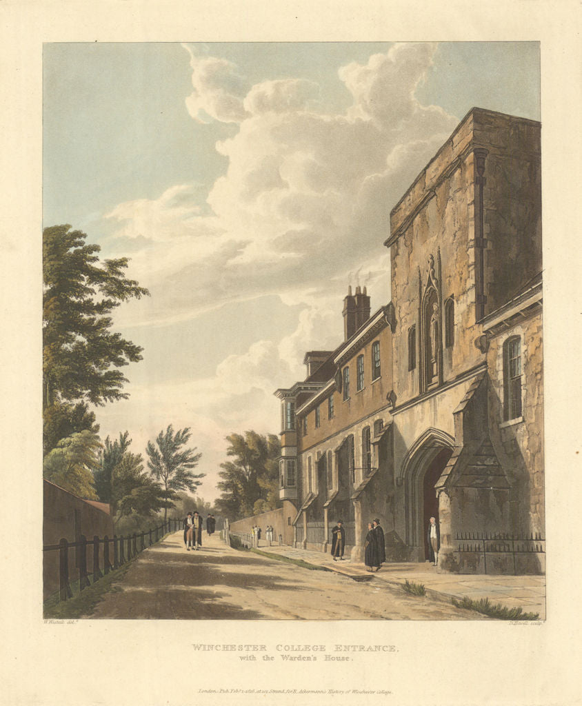 Winchester College Entrance & Warden’s House. Outer Court Gate. Ackermann 1816